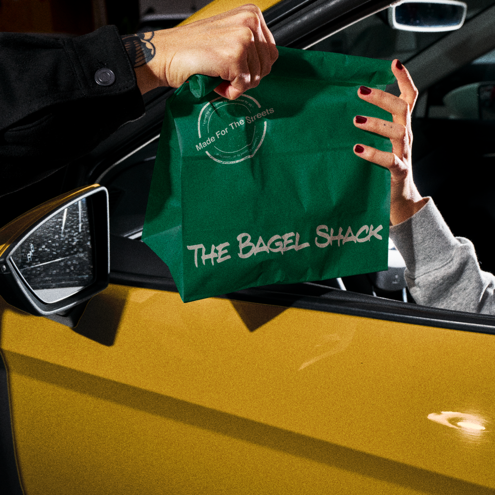 bagel shack take out bag
